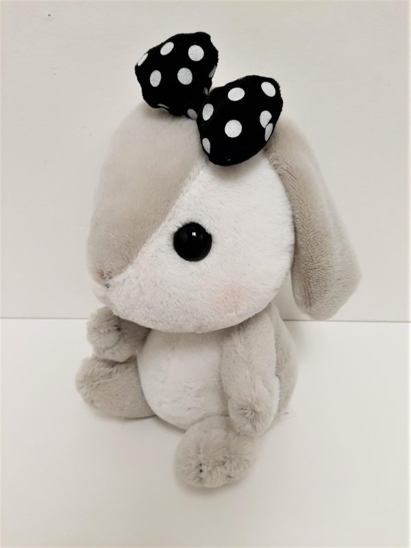 Amuse: Grey Bunny Black Polka-Dot Bow 10  Plush For Sale