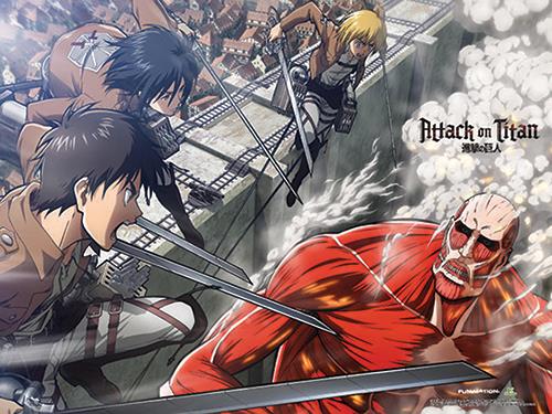 Attack on Titan: Group vs. Colossal Titan Wall Scroll For Sale