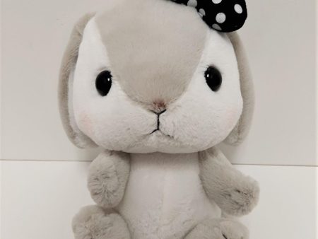 Amuse: Grey Bunny Black Polka-Dot Bow 10  Plush For Sale