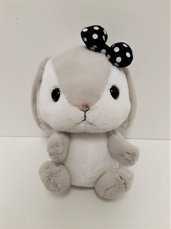 Amuse: Grey Bunny Black Polka-Dot Bow 10  Plush For Sale